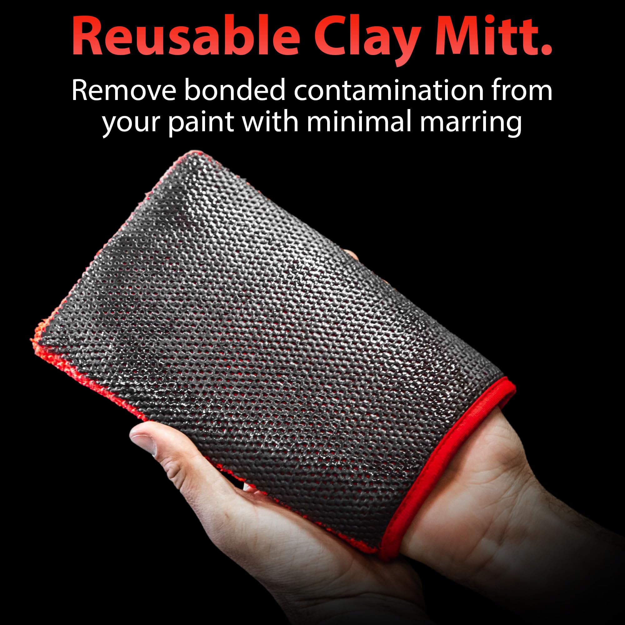 Adam's Polishes mitt close-up texture showing clay and microfiber composite for effective pickup