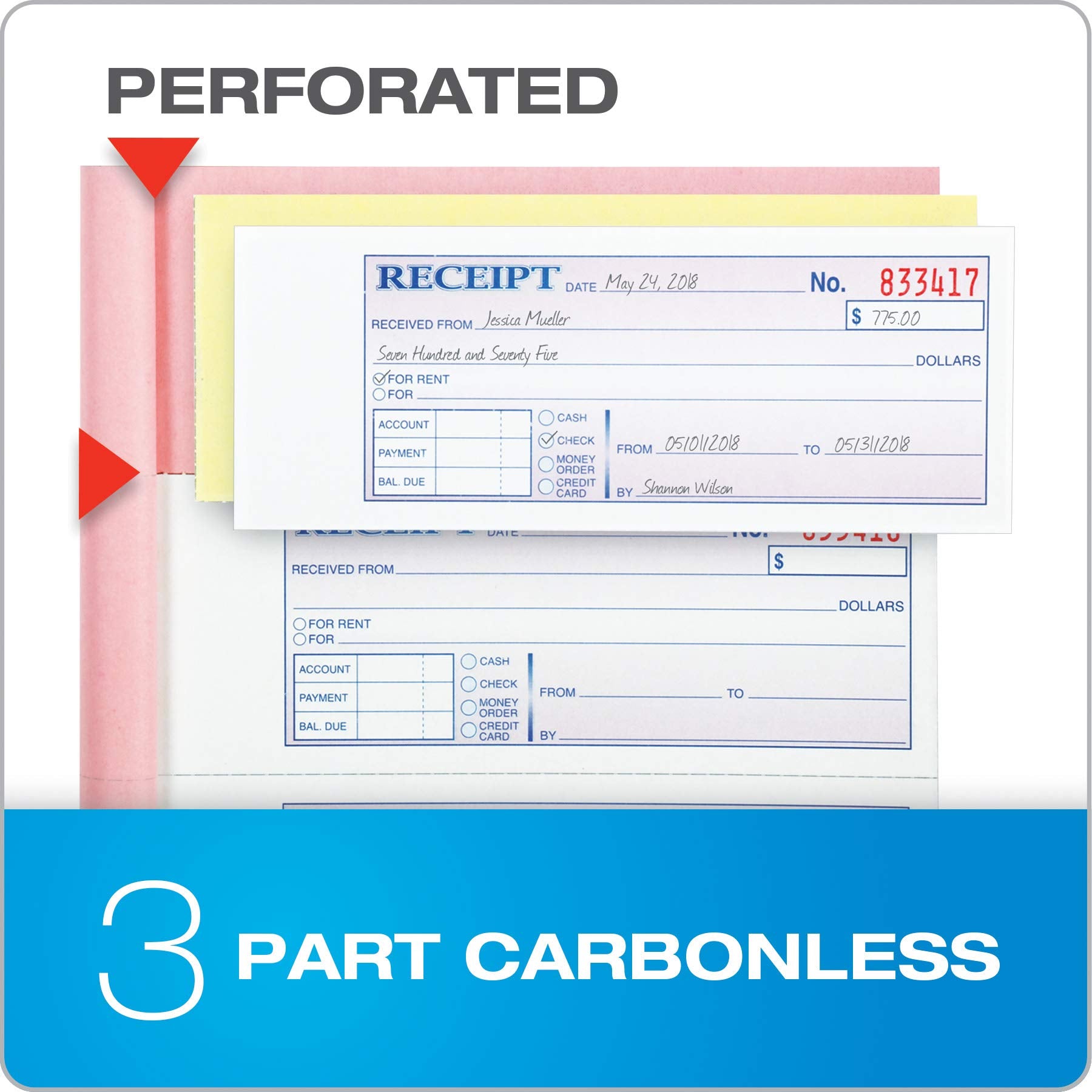 Adams three-part carbonless copies white canary pink for instant record duplicates