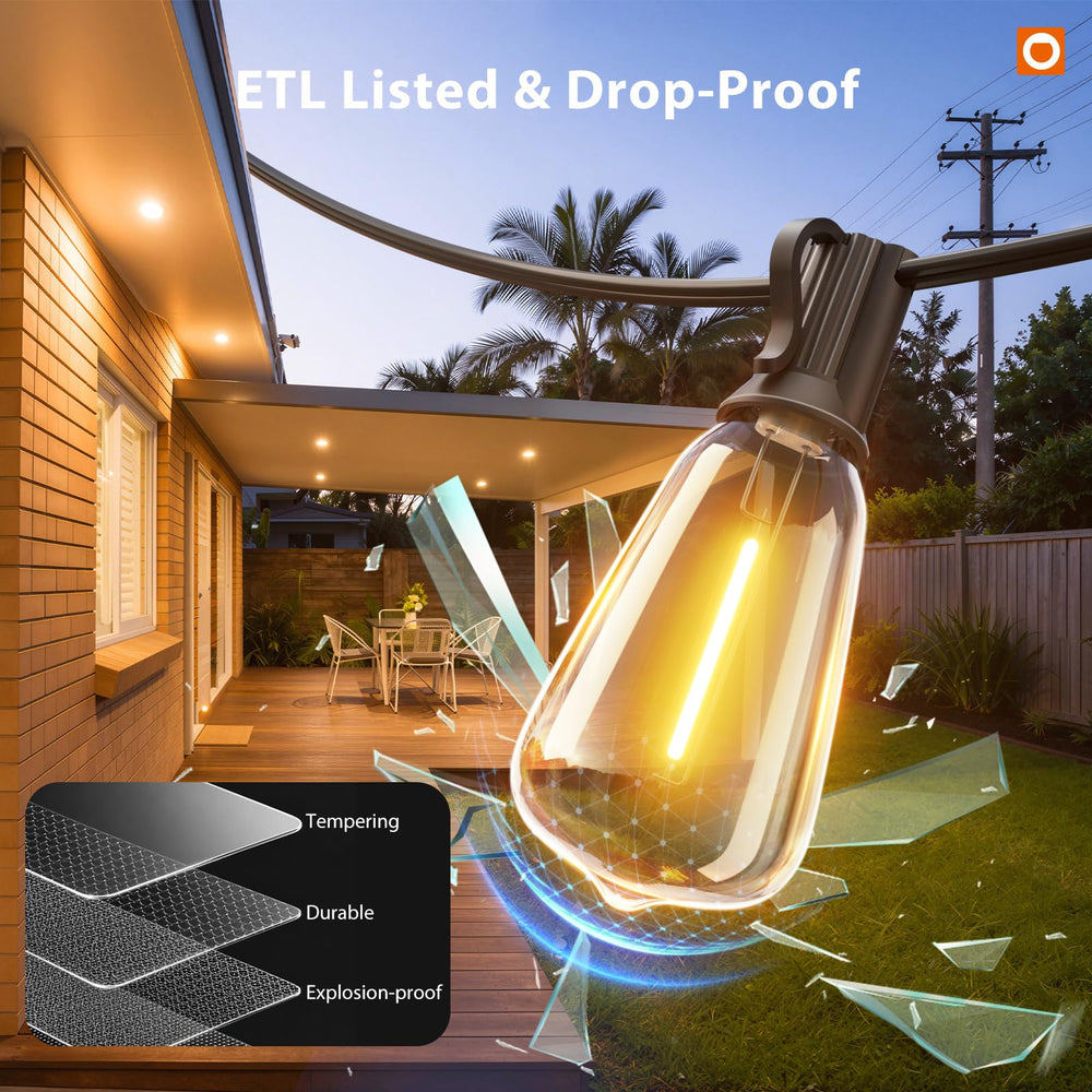 addlon string lights hung over patio creating cozy outdoor ambiance