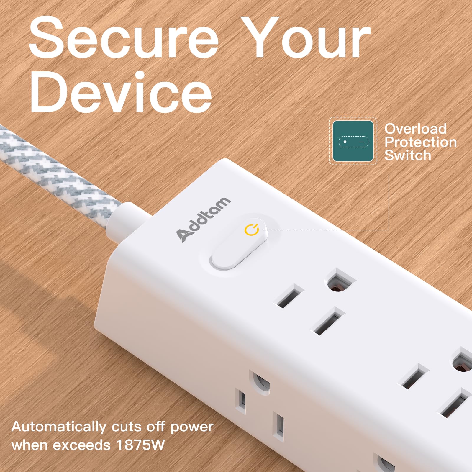 Addtam primer plano de los 4 puertos USB mostrando carga inteligente segura