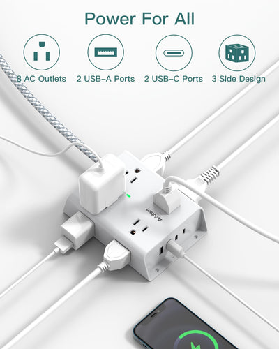 Addtam detalle de puertos USB-C y USB-A mostrando carga rápida segura