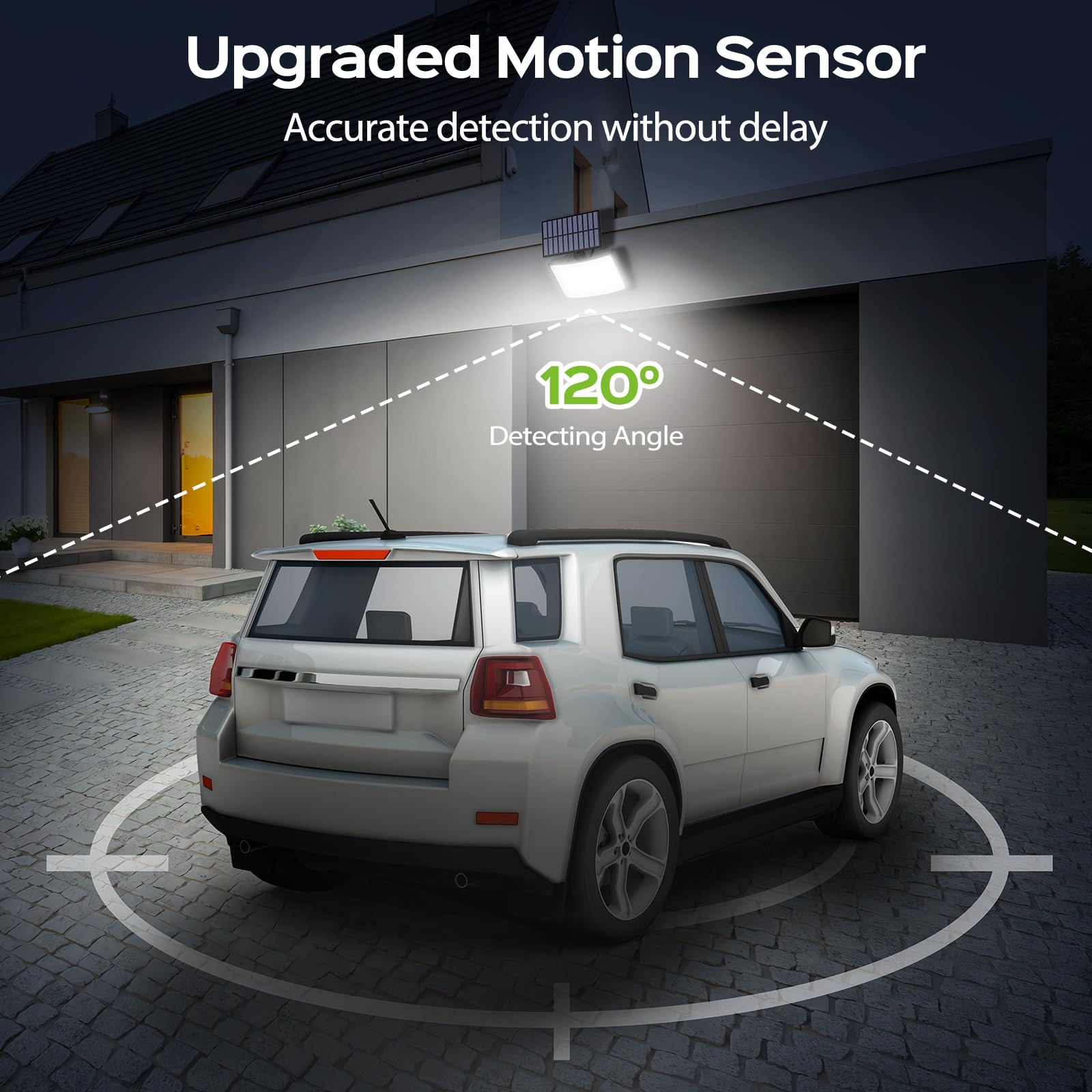 Adiding iluminación de patio mostrando seguridad y visibilidad nocturna