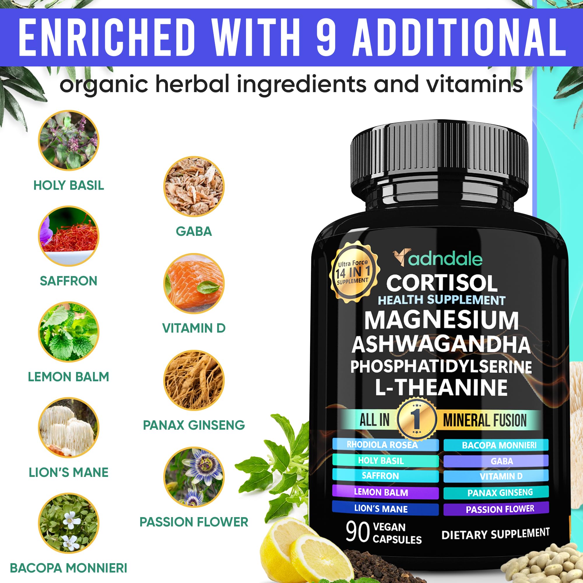 Adndale detalle de etiqueta con ingredientes clave y garantía de pureza