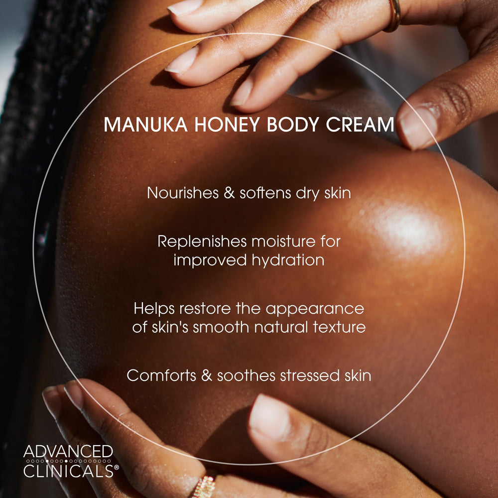 Advanced Clinicals crema extendida en brazo mostrando absorción y suavidad