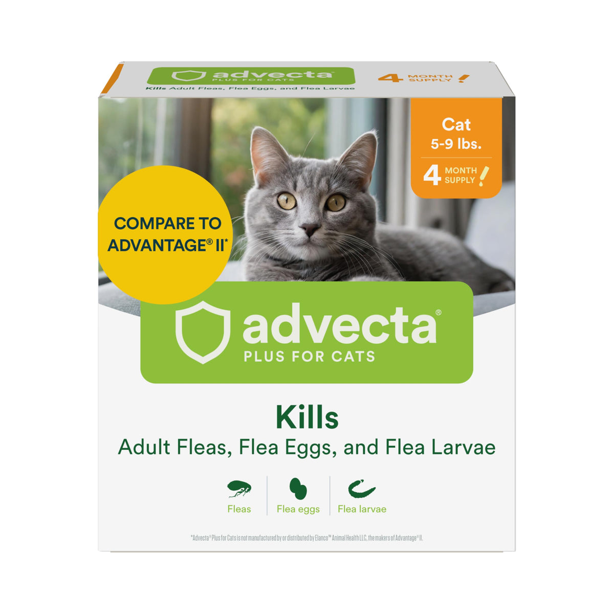Advecta paquete frontal para gatos 5–9 lb mostrando presentación y beneficio