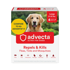 Advecta front packaging showing product and benefits for large dogs