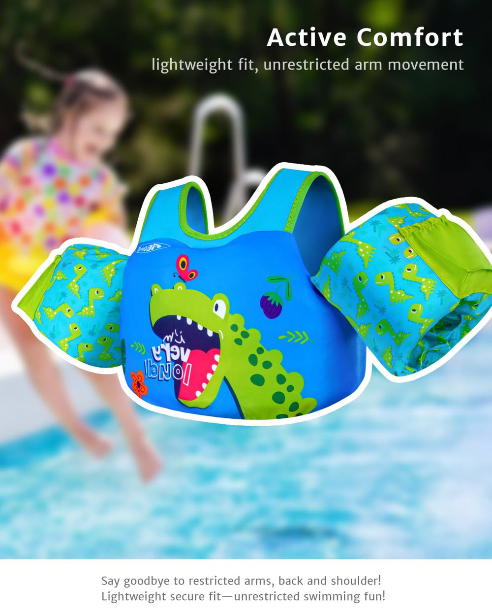 AEOCOO chaleco puesto durante juego en jardín y piscina, aspecto alegre