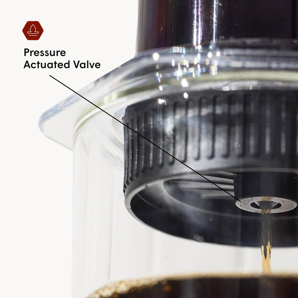 AeroPress tapa Flow Control en uso montada en cafetera AeroPress controlando extracción