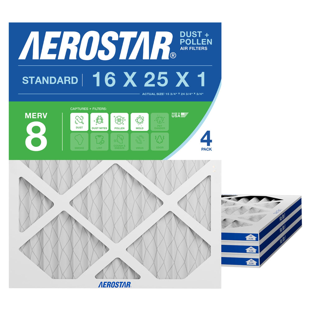 Aerostar front packaging 16x25x1 showing clean packaging and product benefits