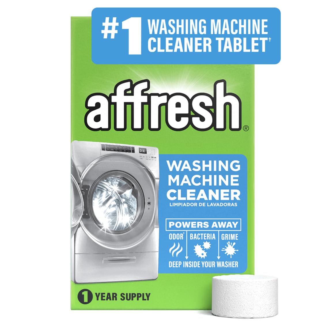 Affresh presentación 12 tabletas muestra almacenamiento y conveniencia