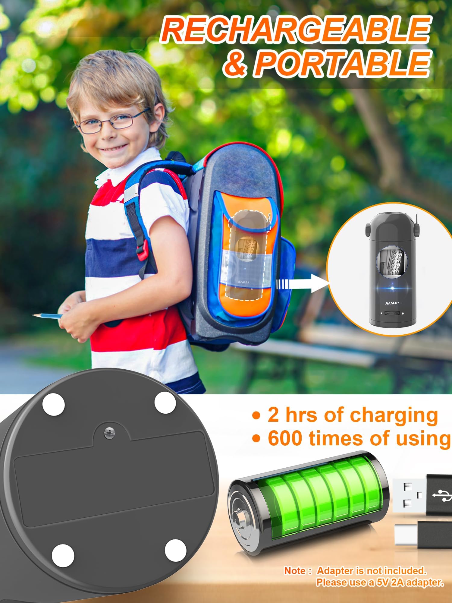 AFMAT PSX5 inside a backpack showing portability and rechargeable convenience