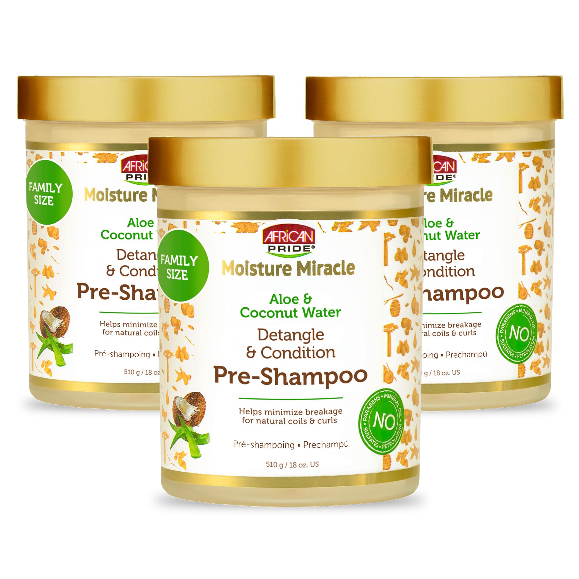 African Pride frontal del envase mostrando pre-shampoo hidratante y beneficios