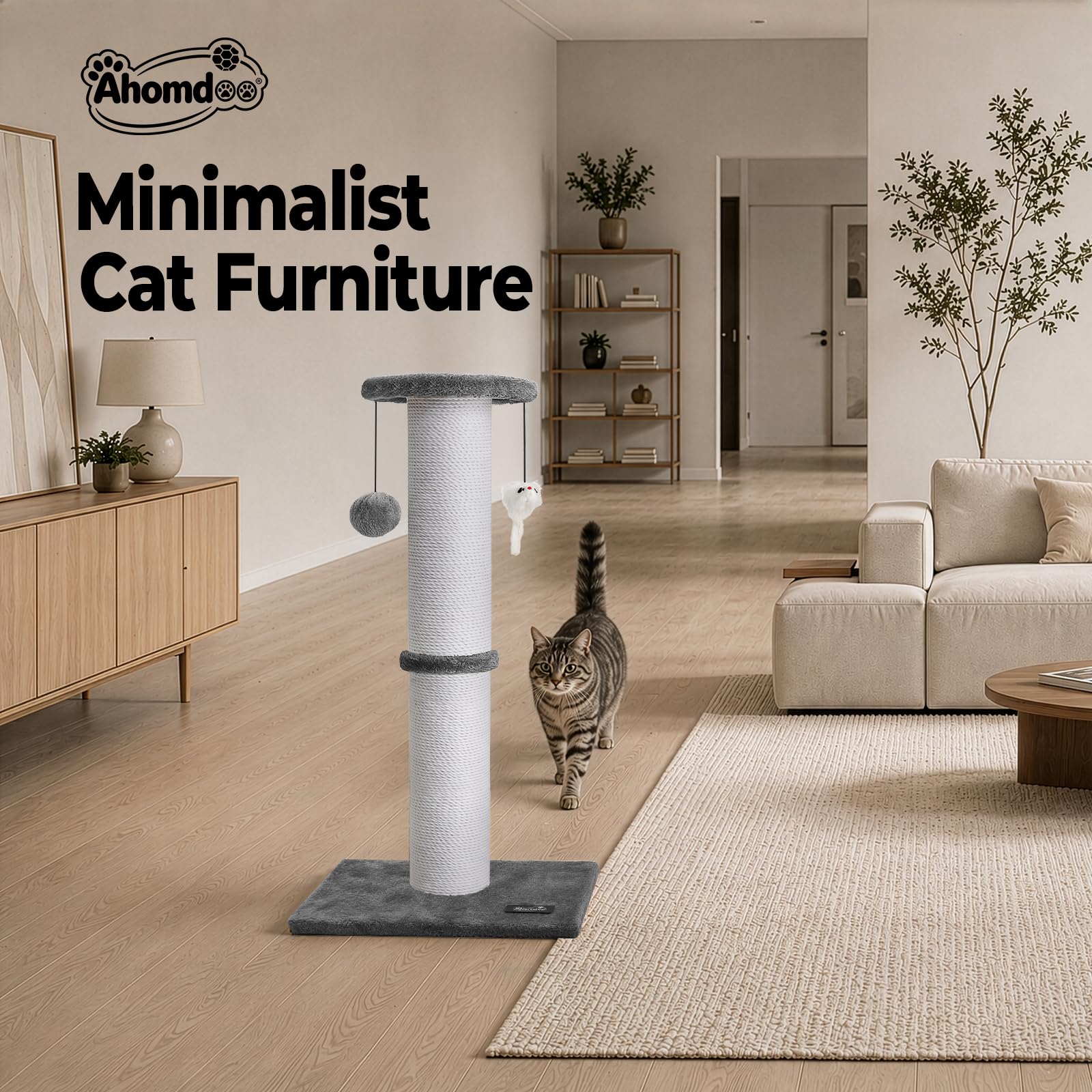Ahomdoo rascador integrado en salón protegiendo muebles con estilo