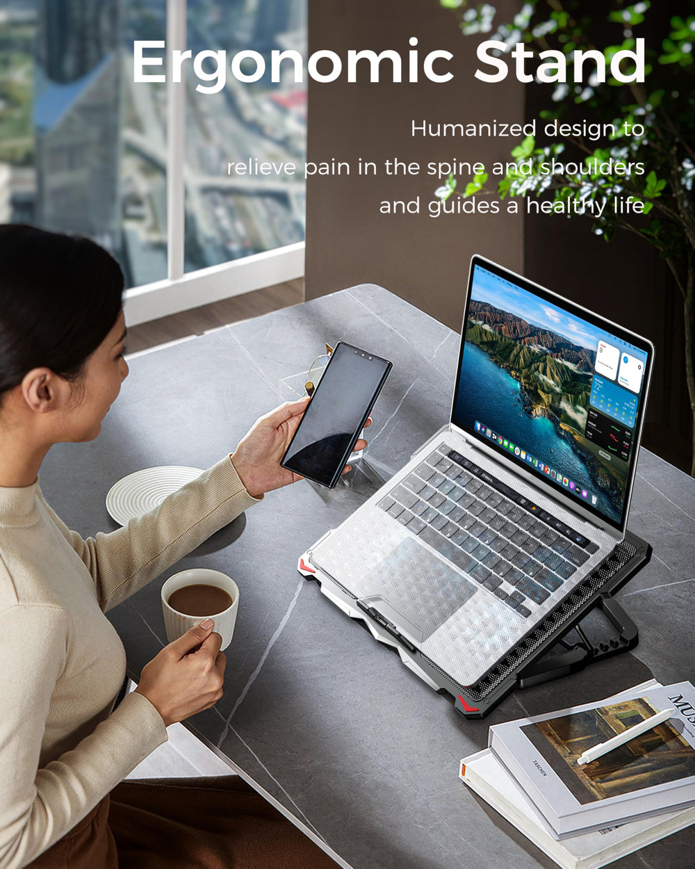 AICHESON side profile elevated position demonstrating ergonomic height adjustment benefit