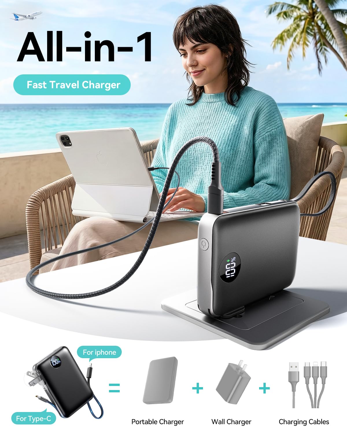 AIFENG enchufe AC plegable desplegado para recarga directa en pared