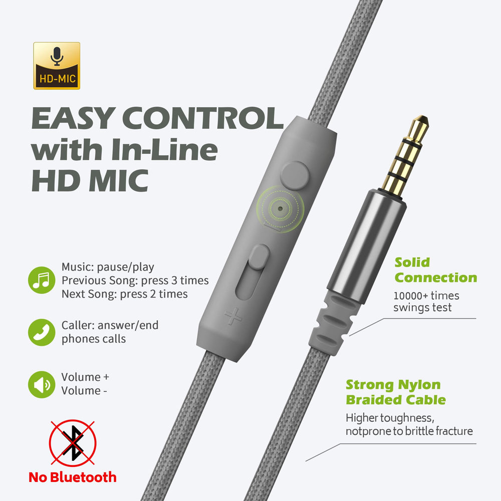 AILIHEN inline mic and controls close-up showing hands-free calling convenience