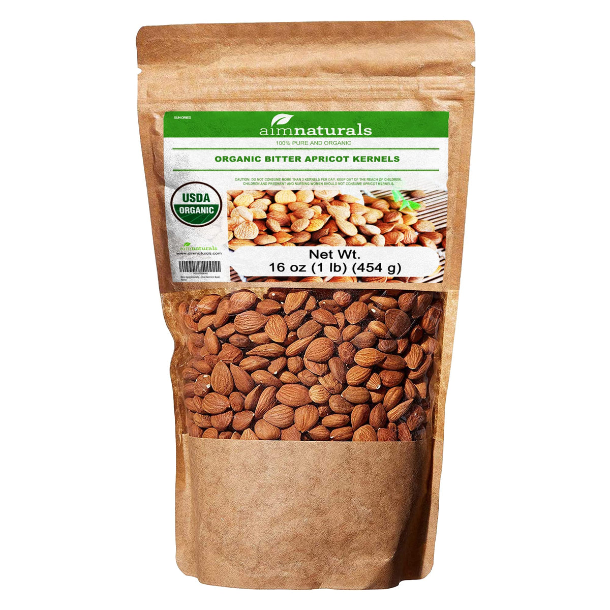 aimnaturals empaque frontal mostrando 1 lb y certificación USDA para almacenamiento seguro
