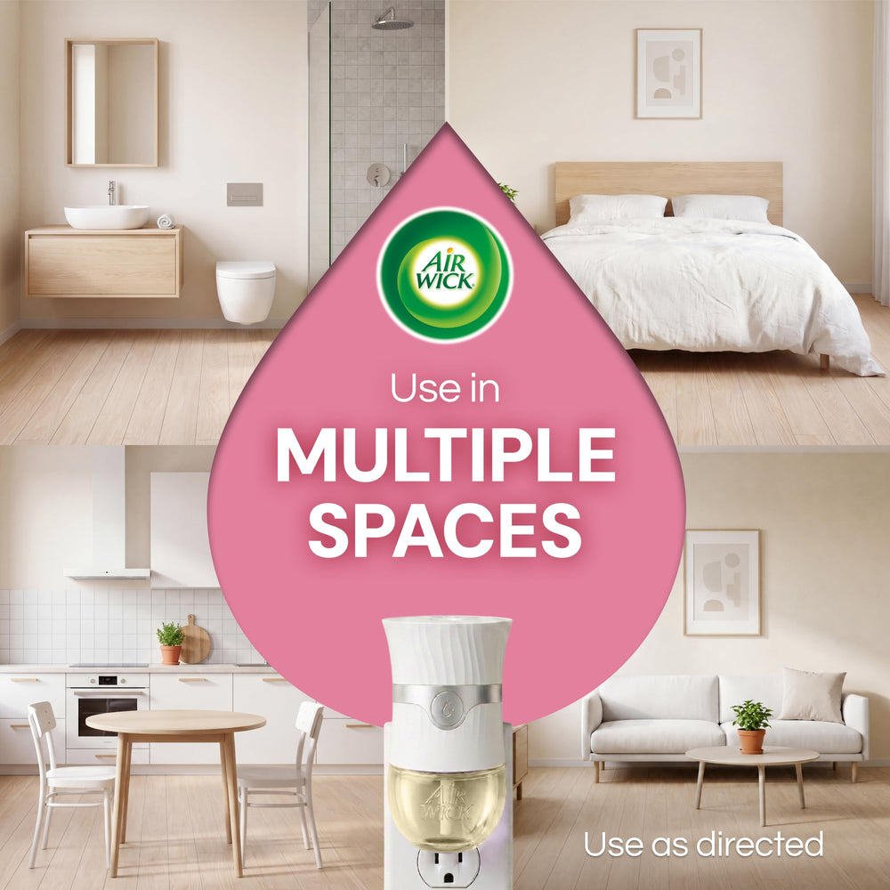 Air Wick difusión 360° representada en habitación para cobertura uniforme