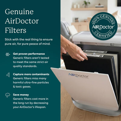 AIRDOCTOR manos instalando filtros en AD2000 demostrando fácil reemplazo
