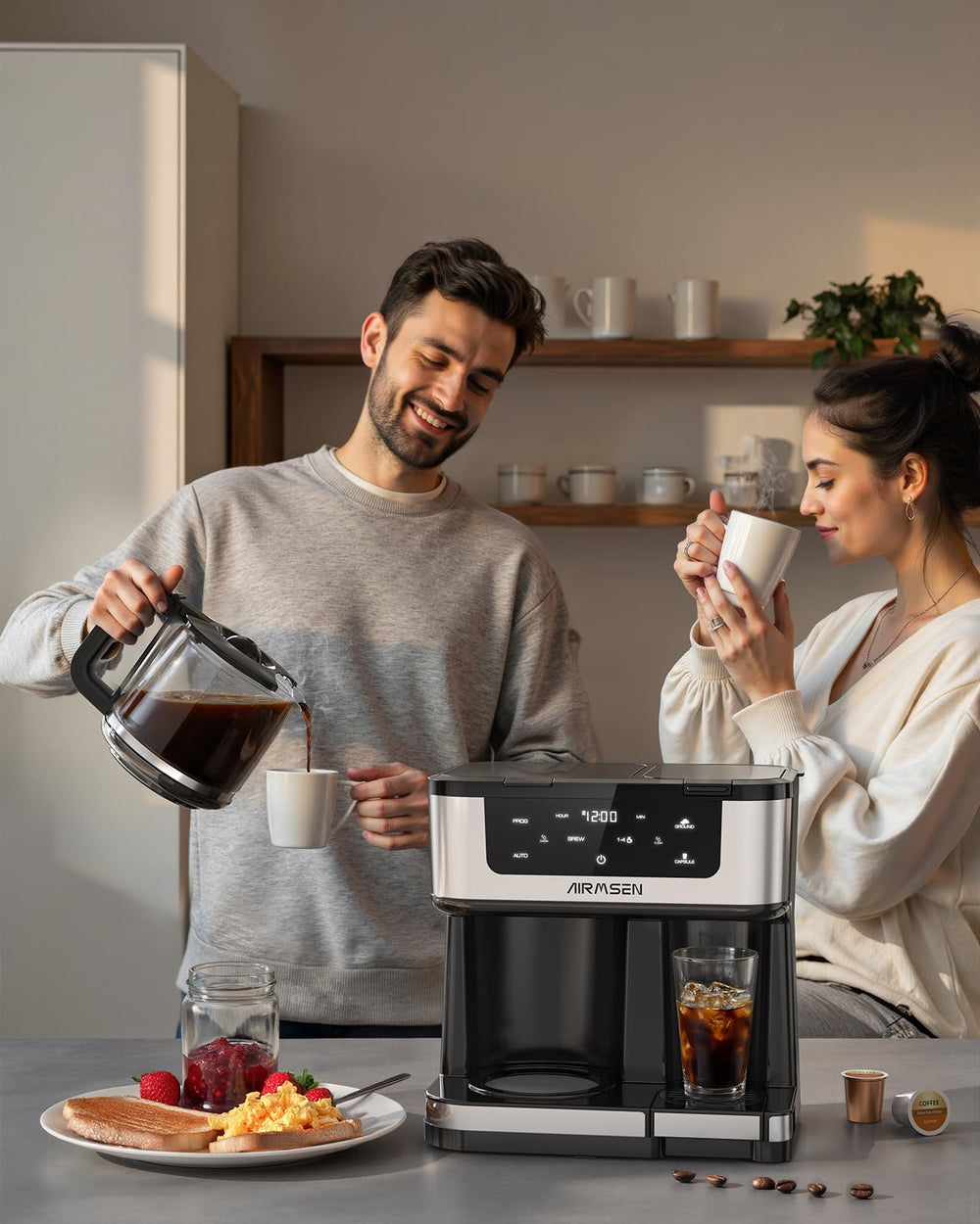 AIRMSEN placed in a kitchen scene showing family-ready flexible brewing