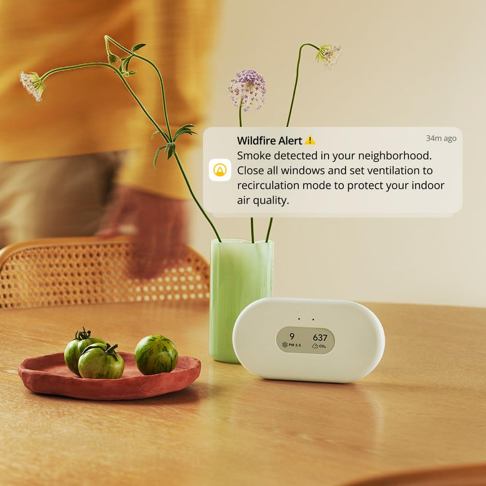 Airthings View Plus packaging with contents showing what’s included and easy start benefit