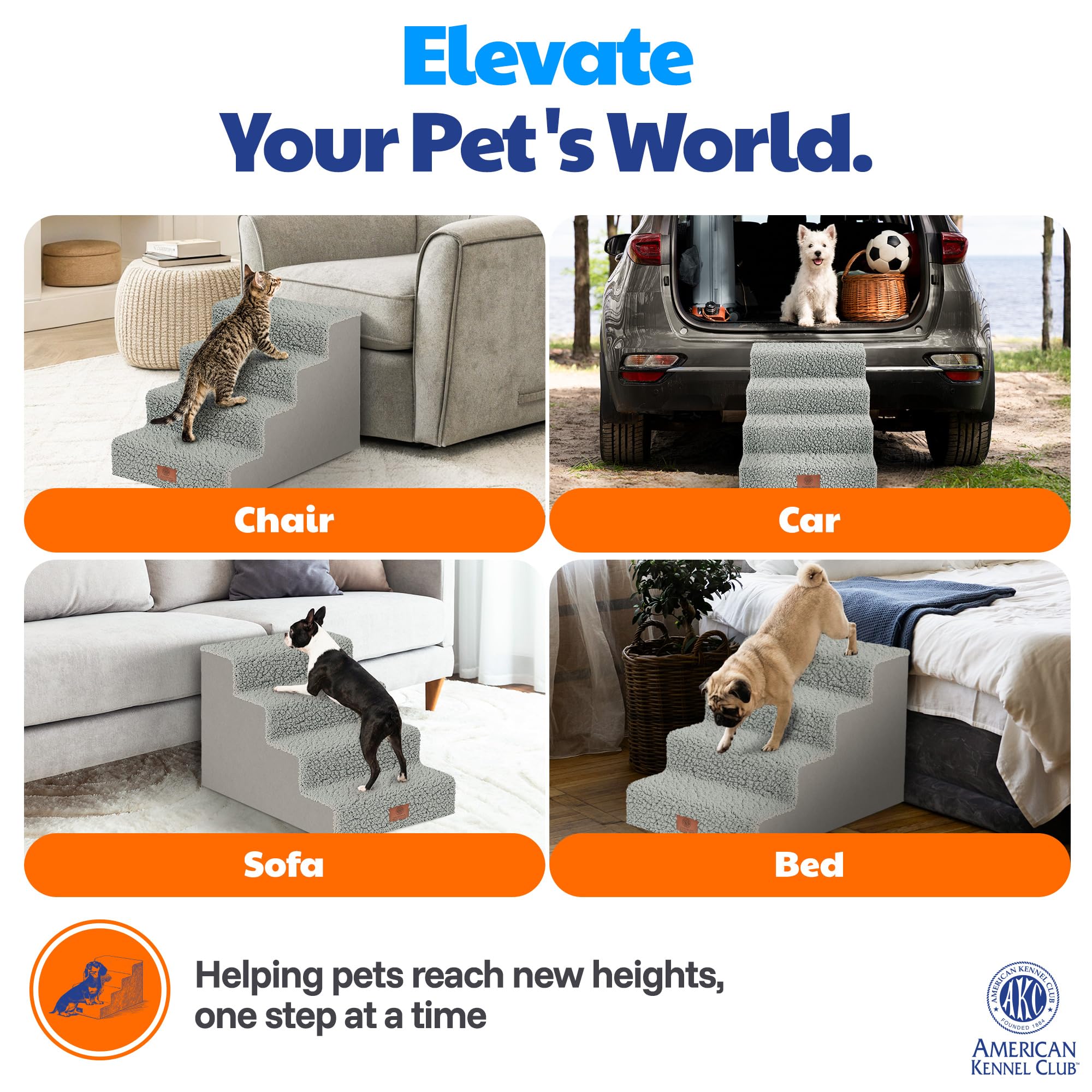 American Kennel Club escalones junto a objeto para comparar tamaño y escala