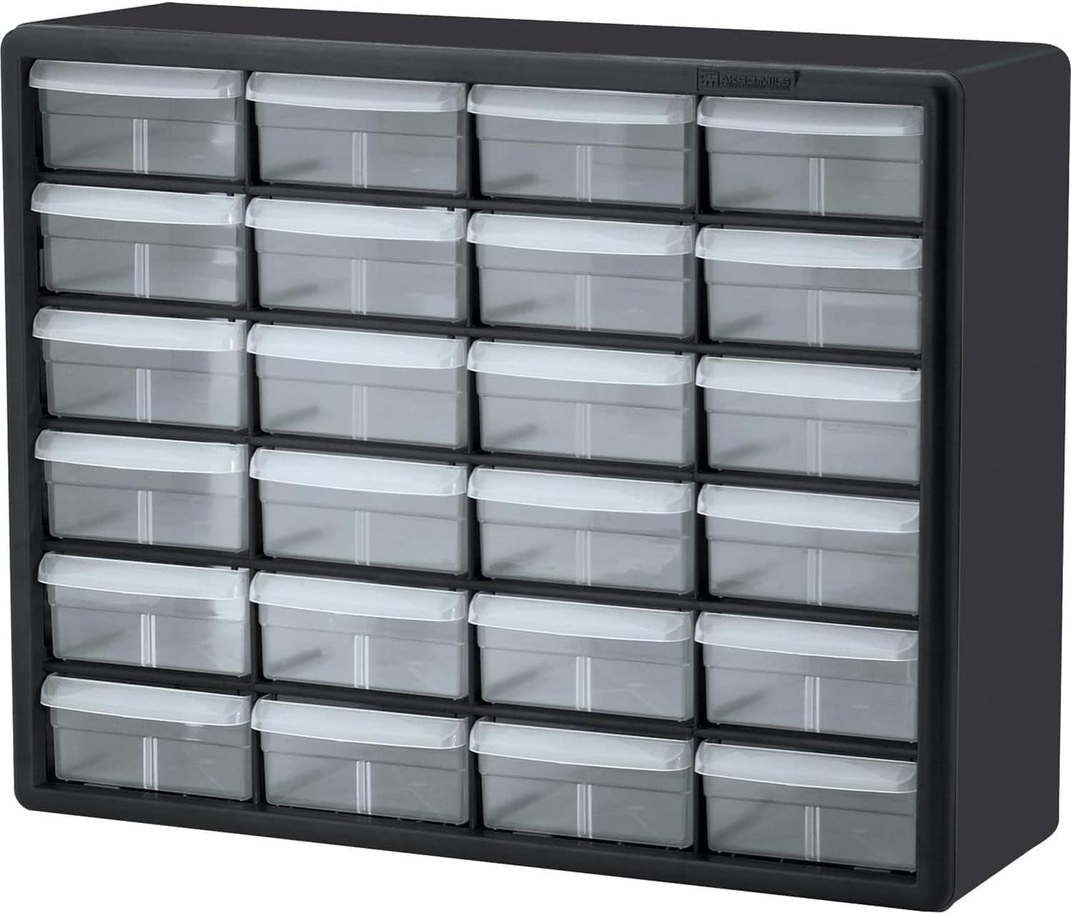 Akro-Mils front view 24-drawer cabinet showing organized storage and durability