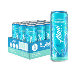 Alani Nu front packaging showing Blue Slush cans and brand clarity for quick identification