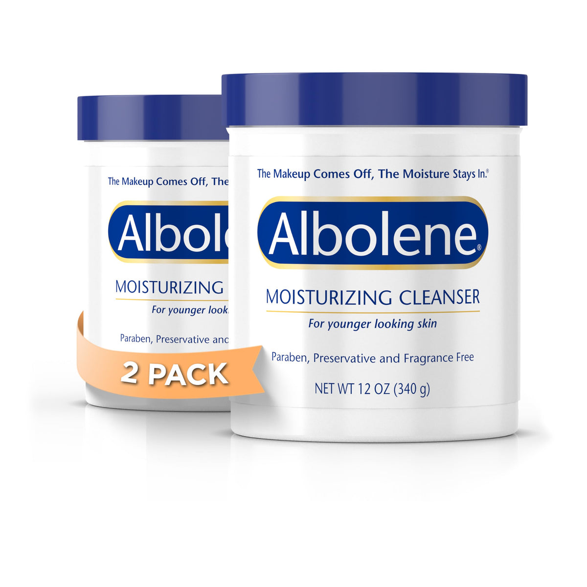 Albolene frontal del envase 12 oz mostrando presentación doble y practicidad