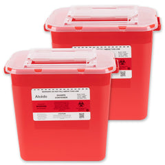 Alcedo front view of sharps container two-pack showing durable design and capacity