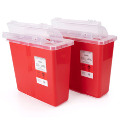 Alcedo sharps container front packaging showing durable design and capacity