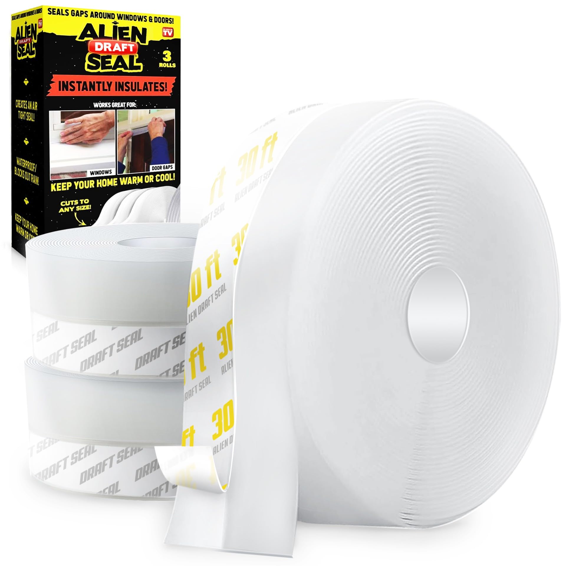 ALIEN TAPE rollo frontal mostrando adhesivo y transparencia para sellado efectivo