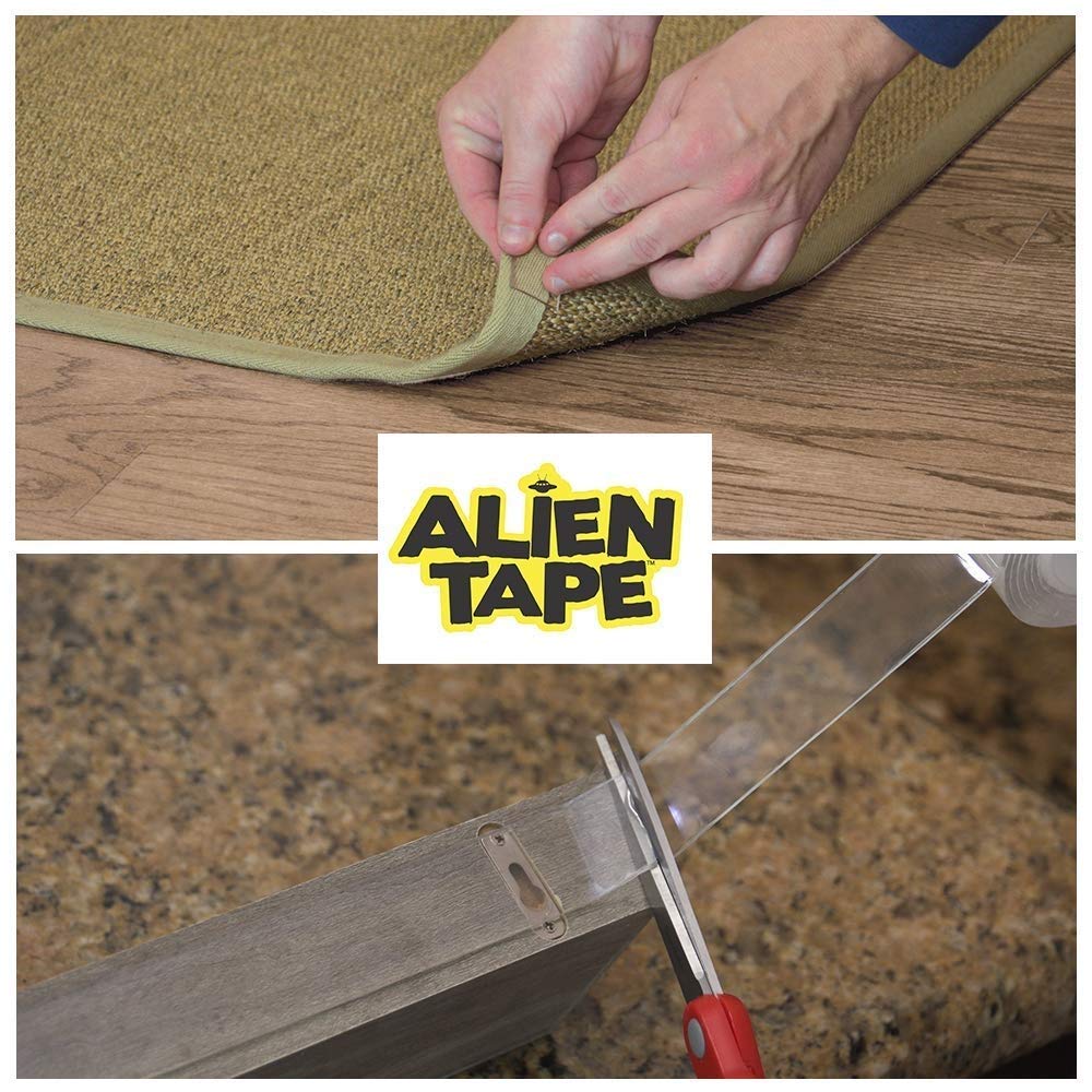 ALIEN TAPE holding outdoor decoration on siding, illustrating weatherproof mounting advantage