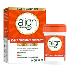 Align envase frontal mostrando 56 cápsulas y beneficios para la digestión