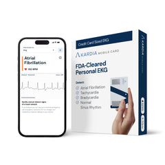 AliveCor KardiaMobile Card front view showing compact EKG design and portability