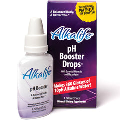 Alkalife frente del empaque mostrando el frasco y beneficio de pH 10