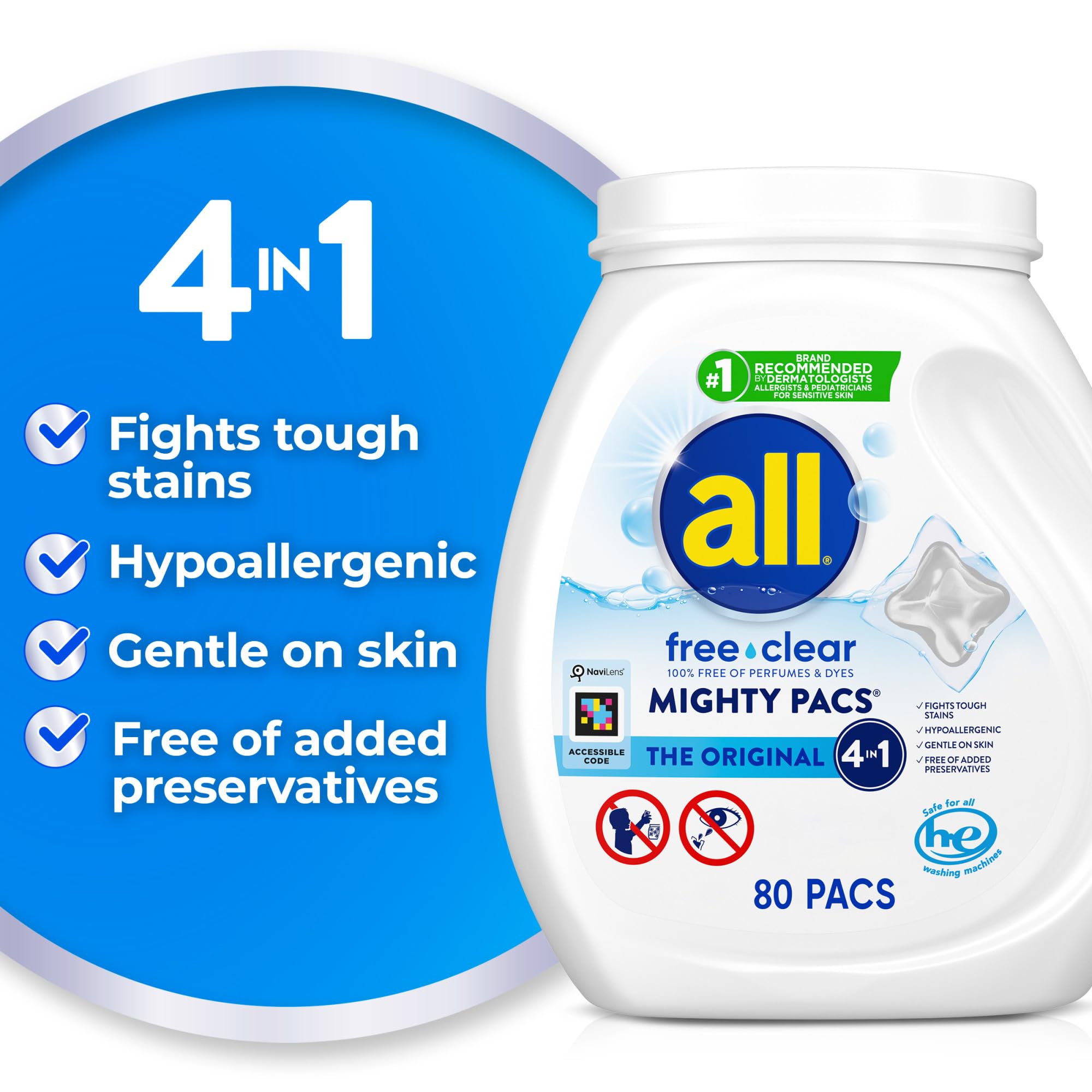 all Free Clear primer plano de cápsula mostrando textura y disolución rápida