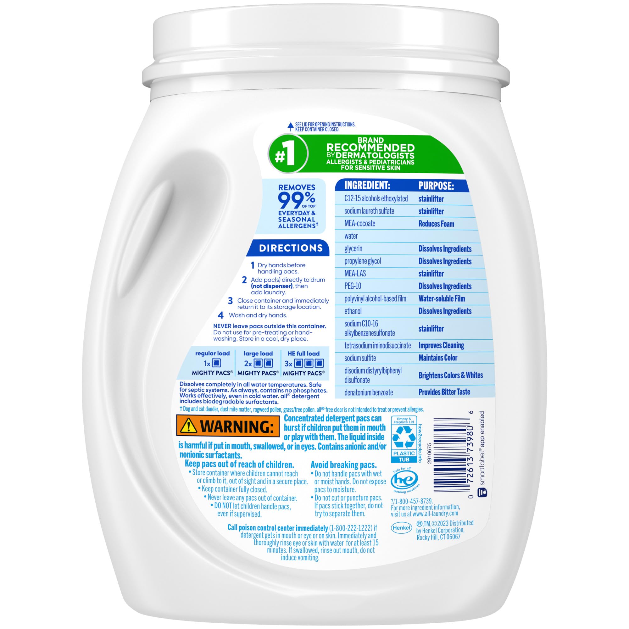all free clear pac en mano para comparar tamaño y facilidad de uso