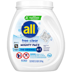 all Free Clear envase frontal limpio y práctico, facilita almacenamiento