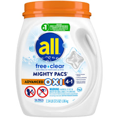 all free clear MIGHTY PACS front tub showing count and unscented benefit