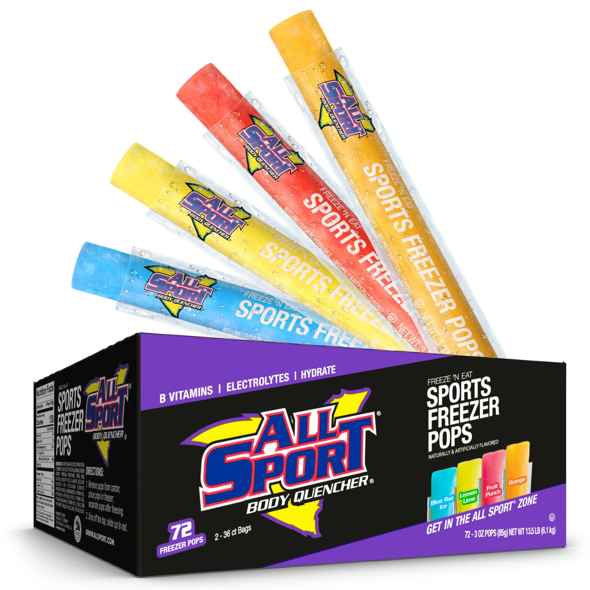 All Sport front packaging showing variety pack and convenient bulk supply