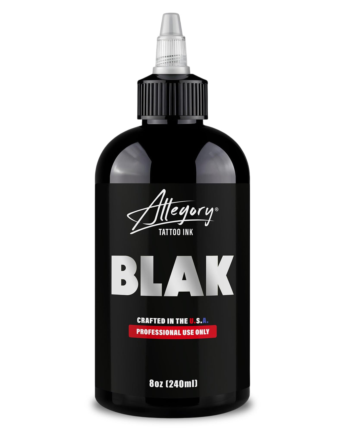 Allegory BLAK botella frontal 8 oz muestra diseño y facilidad de uso