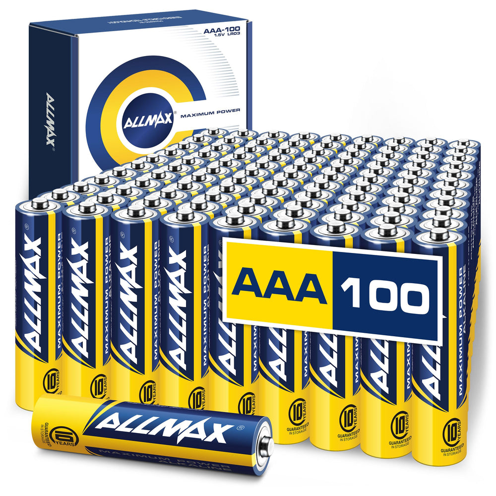 Allmax battery front packaging showing 100-count and convenience