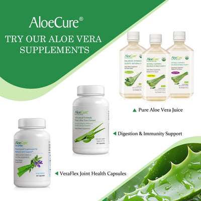 AloeCure cápsulas sobre fondo natural evocando ingredientes vegetales