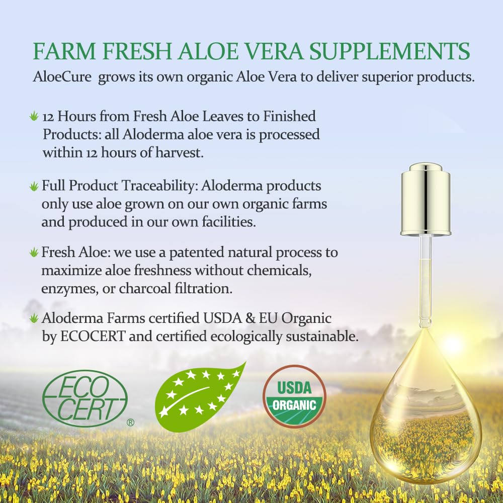 Etiqueta AloeCure con sellos USDA y ECOCERT que indica certificación orgánica