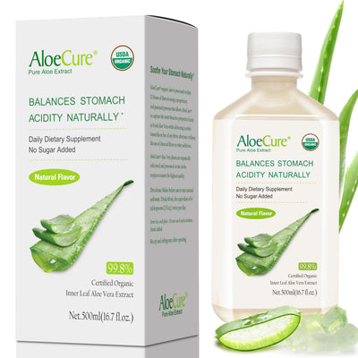 AloeCure botella 500 ml frontal mostrando etiqueta orgánica y presentación clara