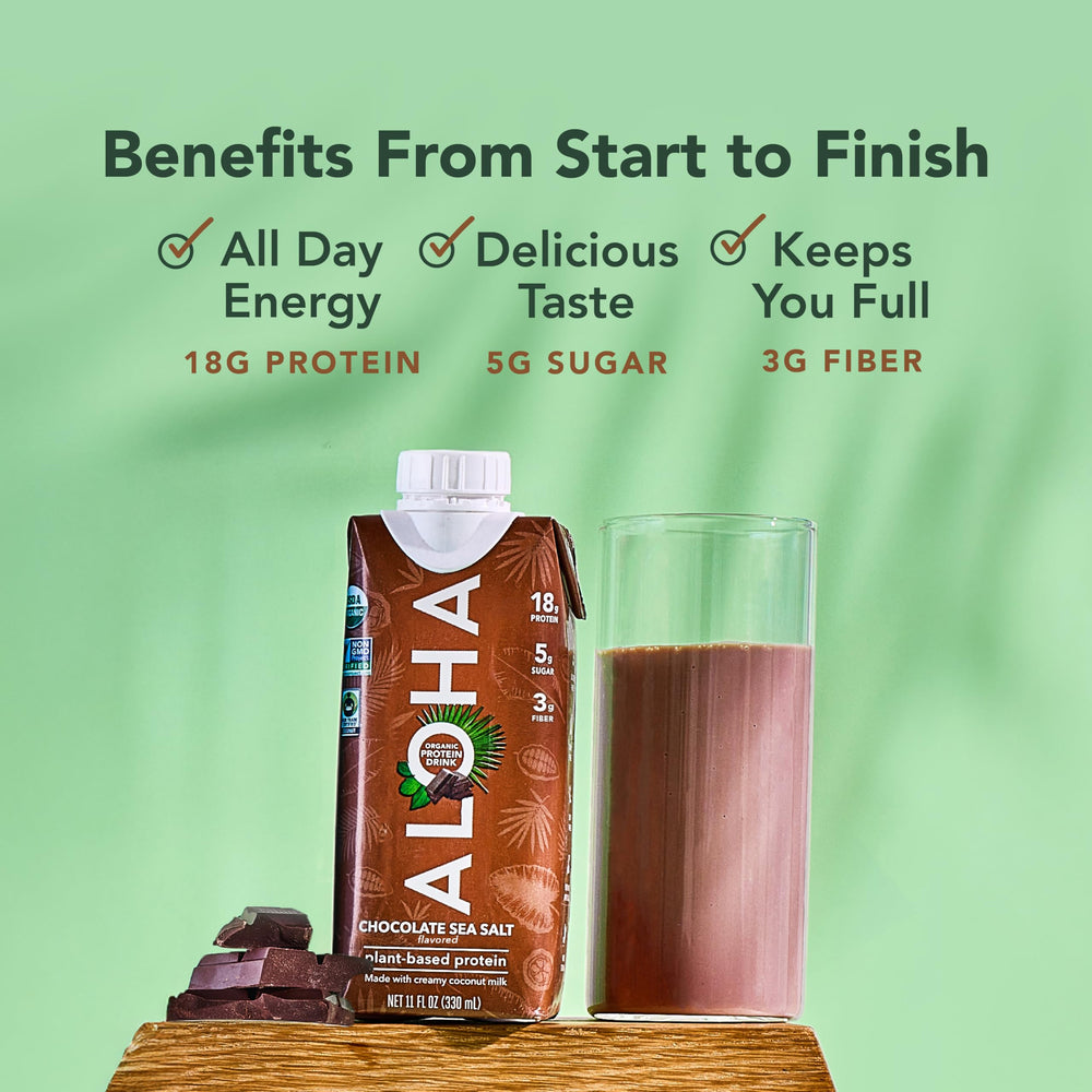 ALOHA etiqueta con ingredientes orgánicos y certificaciones claras