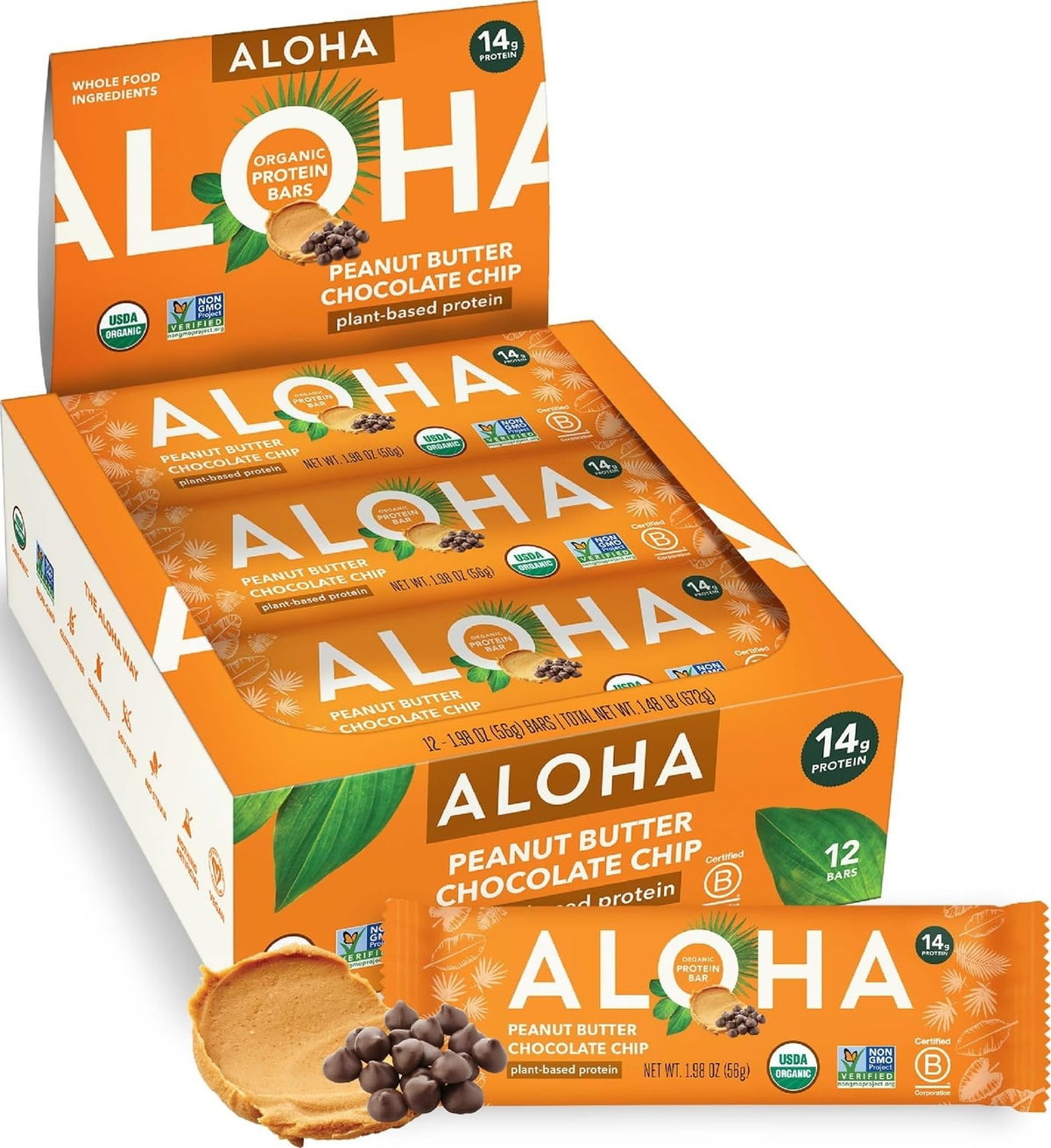 ALOHA frontal de la caja mostrando 12 barritas y conveniencia