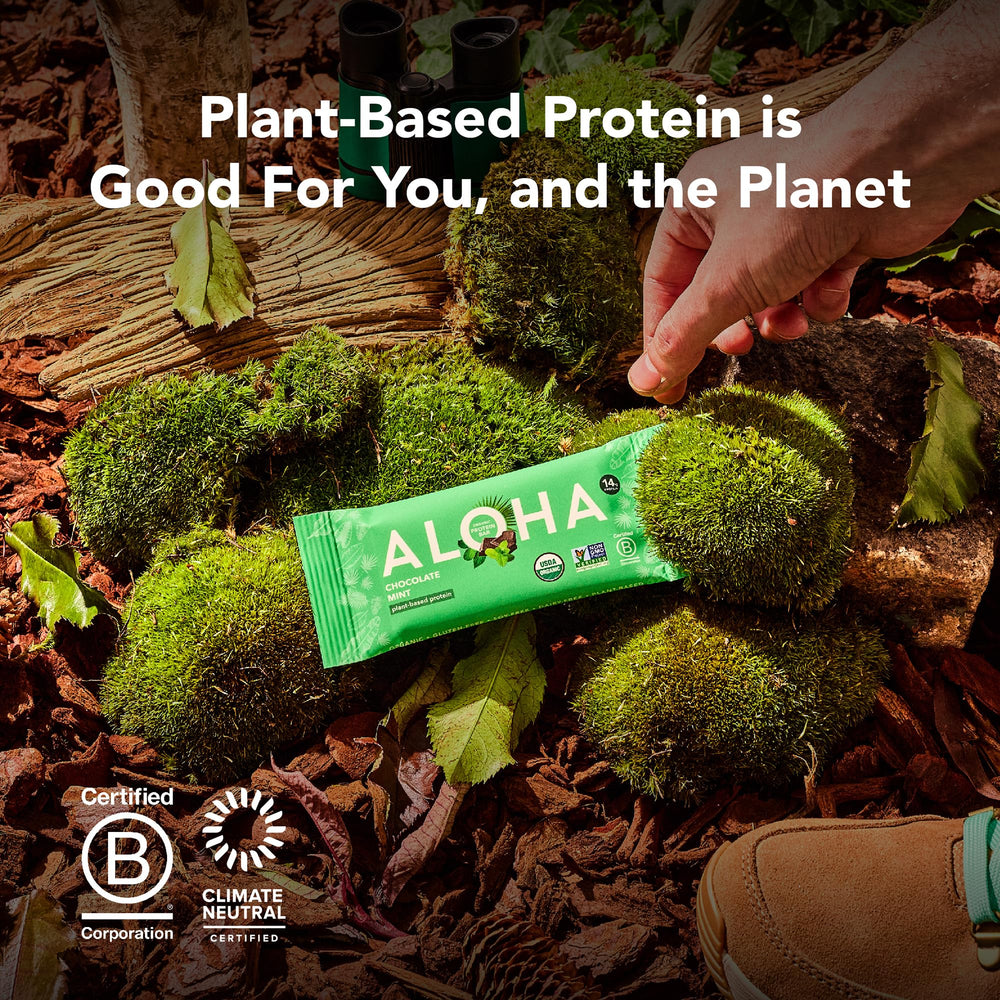 ALOHA packaging label showing USDA Organic and Certified B-Corp assurances