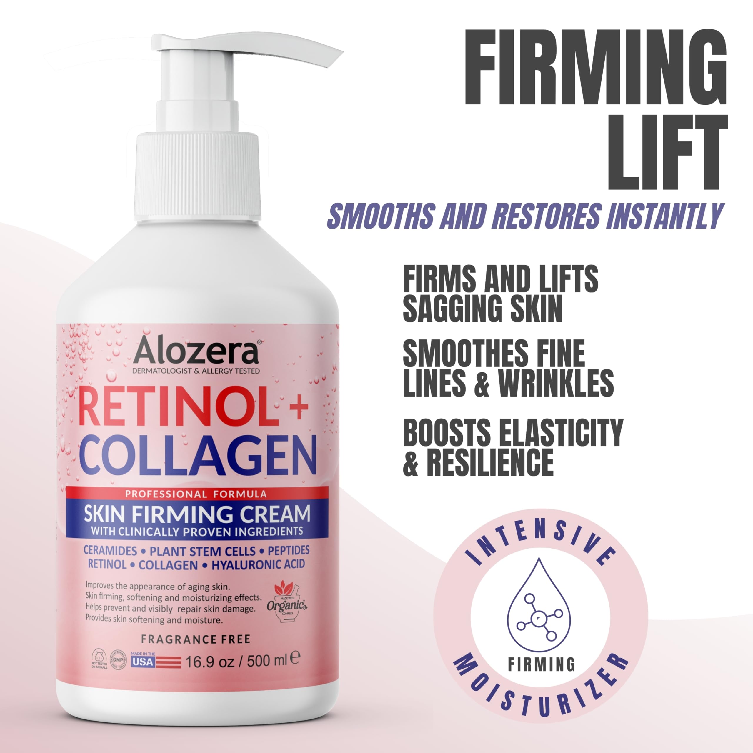 Alozera etiqueta con ingredientes clave para ver retinol y colágeno